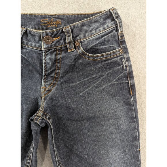 Silver Jeans Womens Size 27 blue Suki Bootcut Thick Stitch Faded Whiskers Boho - Picture 3 of 14
